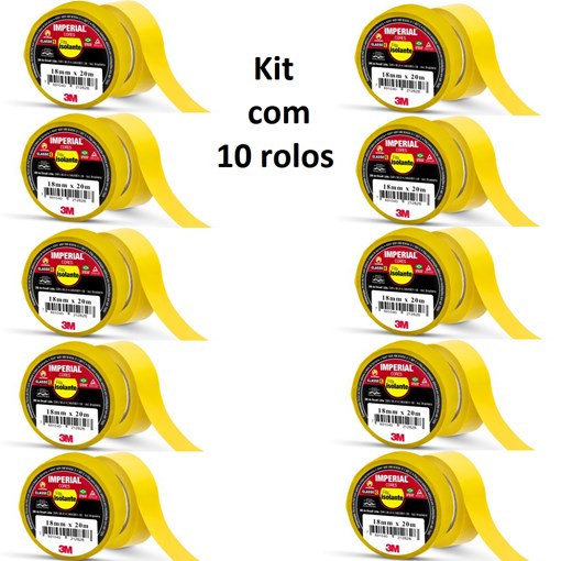 Produto Kit com 10 rolos - Isolante 3M Imperial Amarela – 18mm x 20m